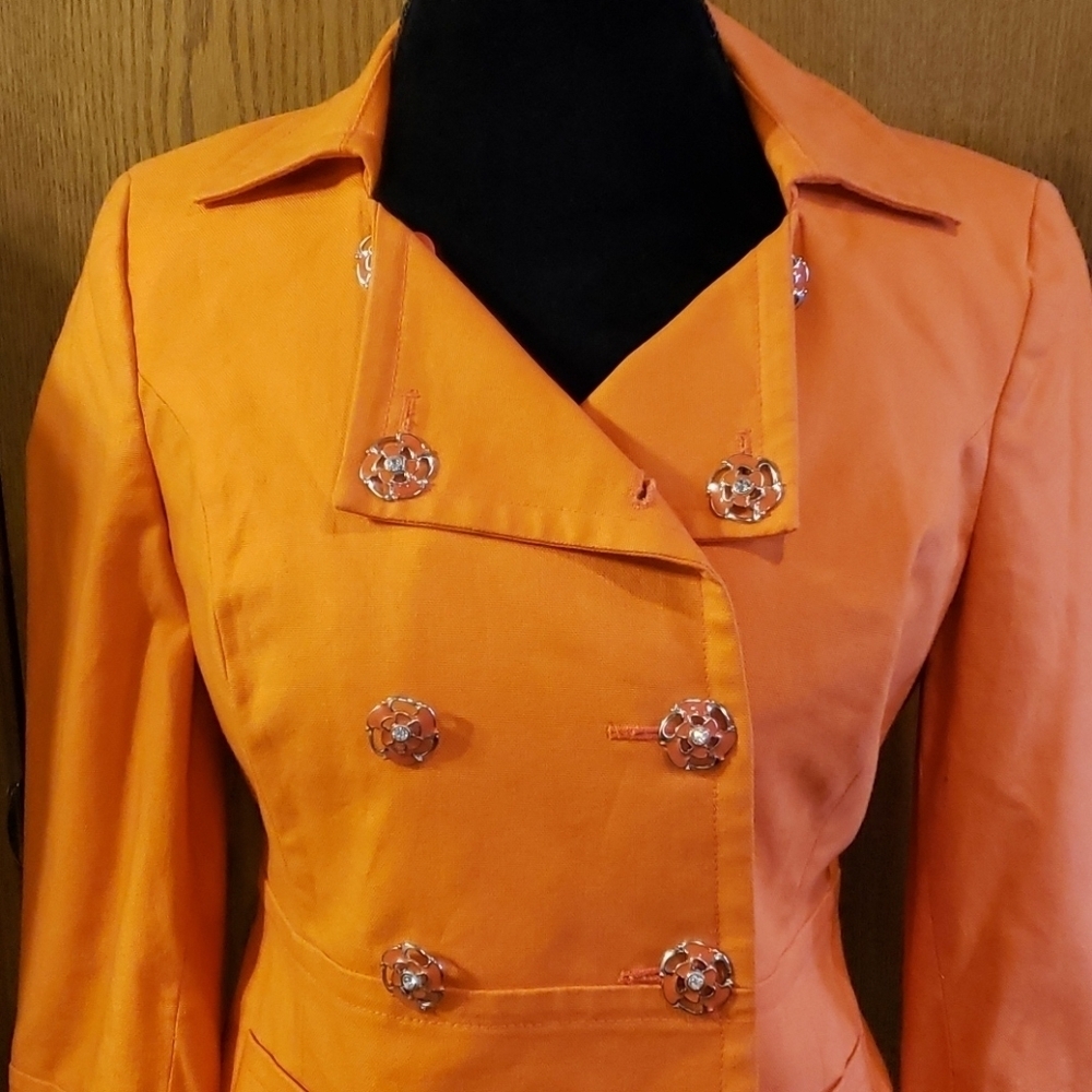 Ideology orange floral button denim weight blazer